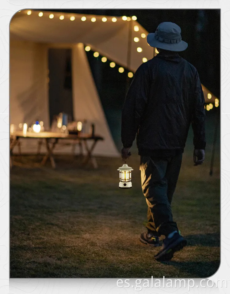 Linterna LED portátil para acampar con diseño retro y batería recargable